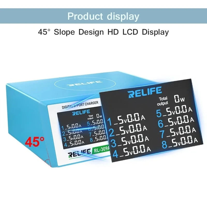 Incarcator Retea Relife RL-309A, 100W, 4.5A, 2 x USB-C - 6 x USB-A, Albastru