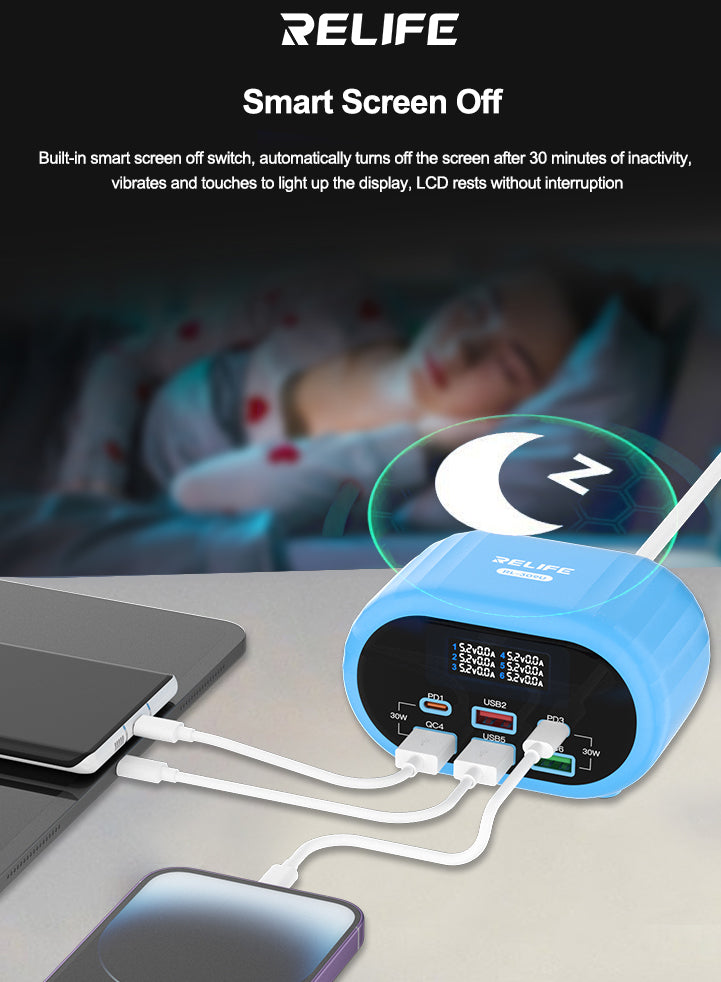Incarcator Statie Relife RL-309U, 72W, 5A, 2 x USB-C - 4 x USB-A, Albastru