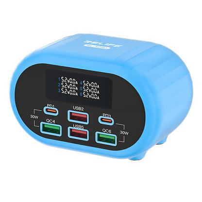 Incarcator Statie Relife RL-309U, 72W, 5A, 2 x USB-C - 4 x USB-A, Albastru