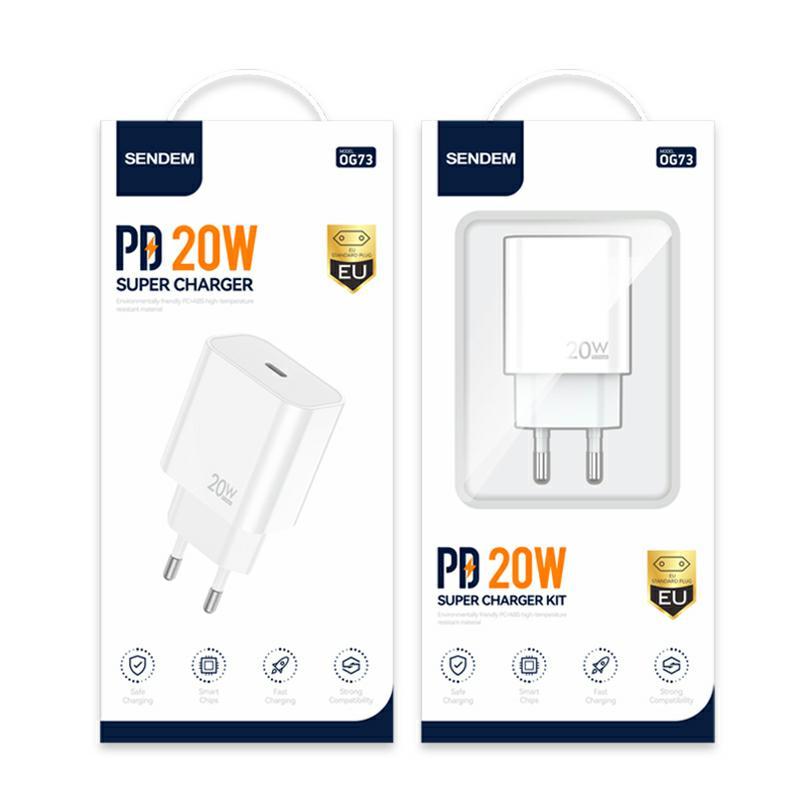 Incarcator Retea Sendem OG73, 20W, 3A, 1 x USB-C, Alb