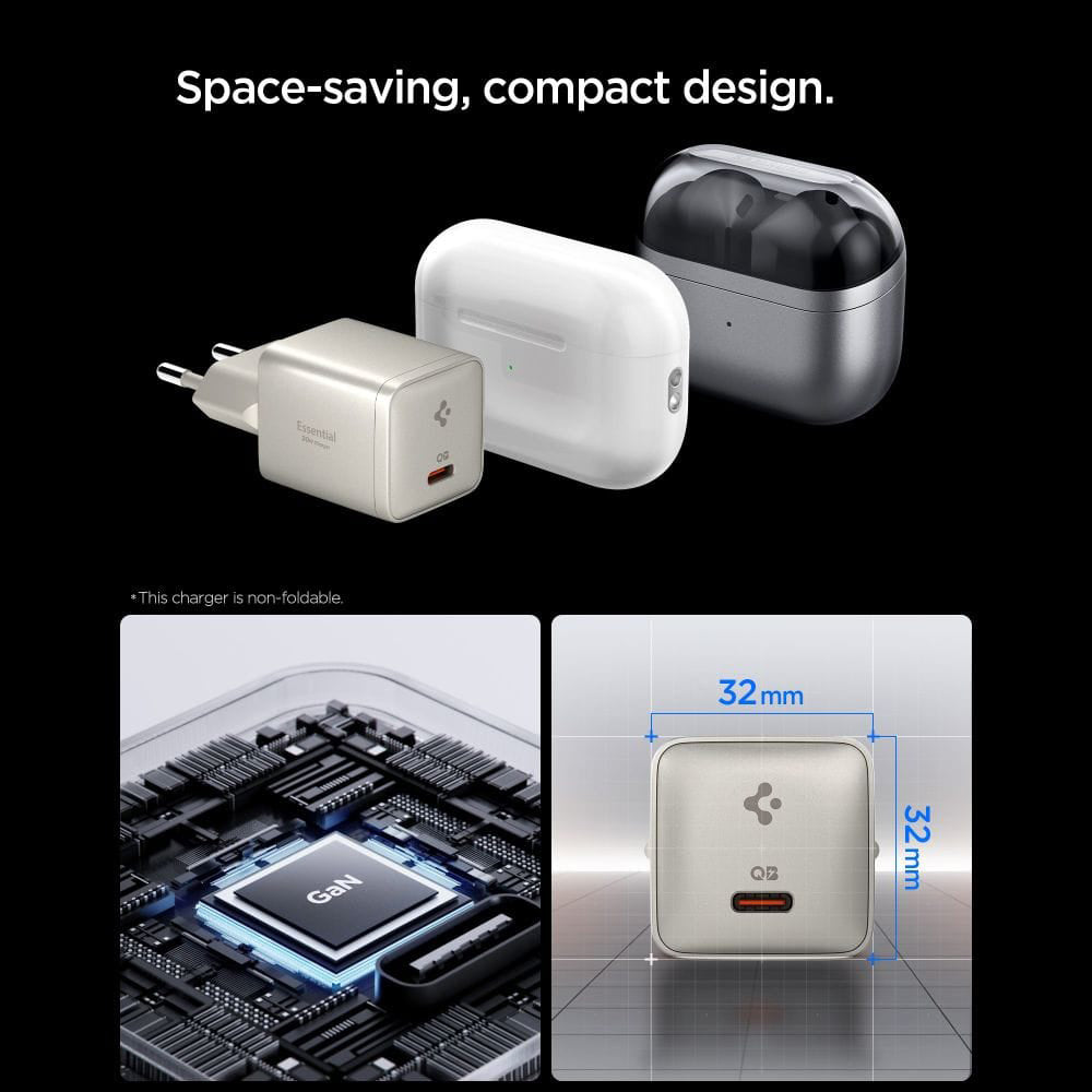 Incarcator Retea Spigen EE301EU Essential, 30W, 3A, 1 x USB-C, Gri Titan ACH10448