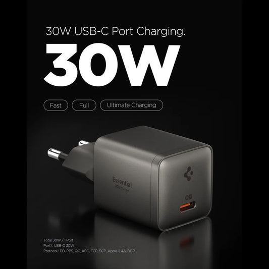 Incarcator Retea Spigen EE301EU Essential, 30W, 3A, 1 x USB-C, Gri ACH10447