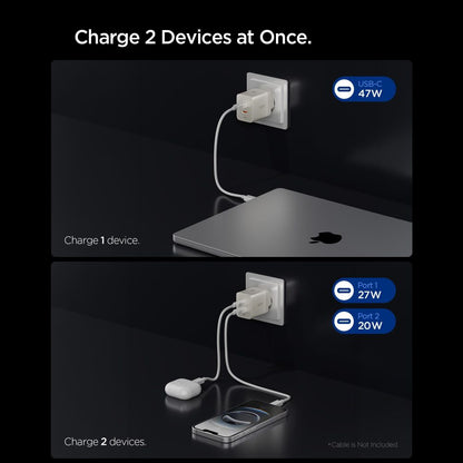 Incarcator Retea Spigen EE472EU Essential, 47W, 3A,  2 x USB-C, Gri Titan ACH10451
