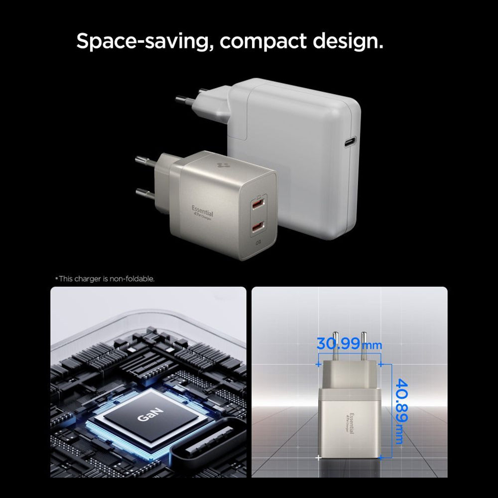 Incarcator Retea Spigen EE472EU Essential, 47W, 3A,  2 x USB-C, Gri Titan ACH10451