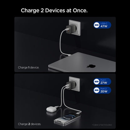 Incarcator Retea Spigen EE472EU Essential, 47W, 3A,  2 x USB-C, Gri ACH10450