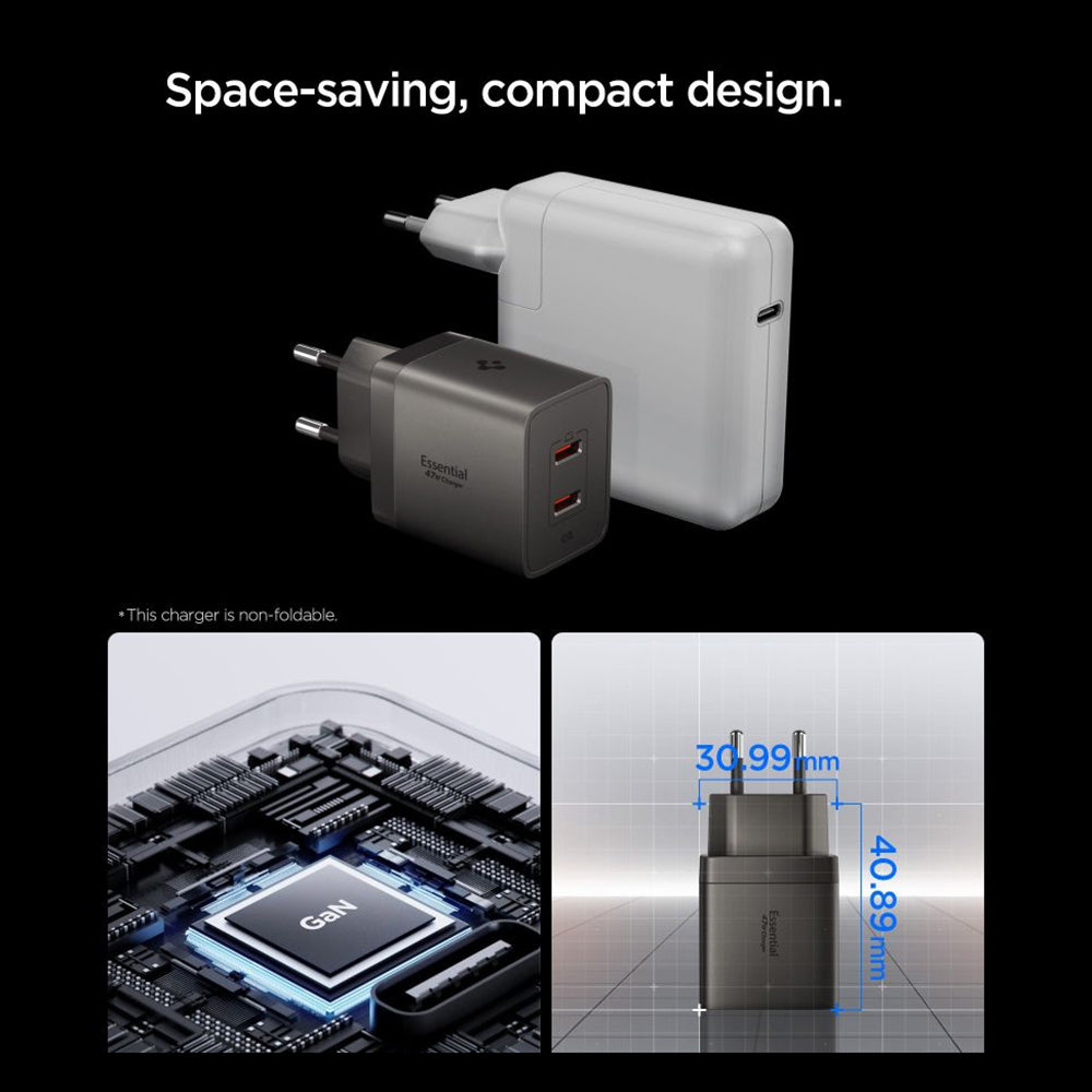 Incarcator Retea Spigen EE472EU Essential, 47W, 3A,  2 x USB-C, Gri ACH10450