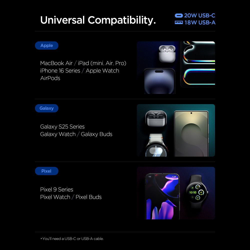 Incarcator Retea Spigen Essential, 20W, 3A, 1 x USB-A - 1 x USB-C, Alb