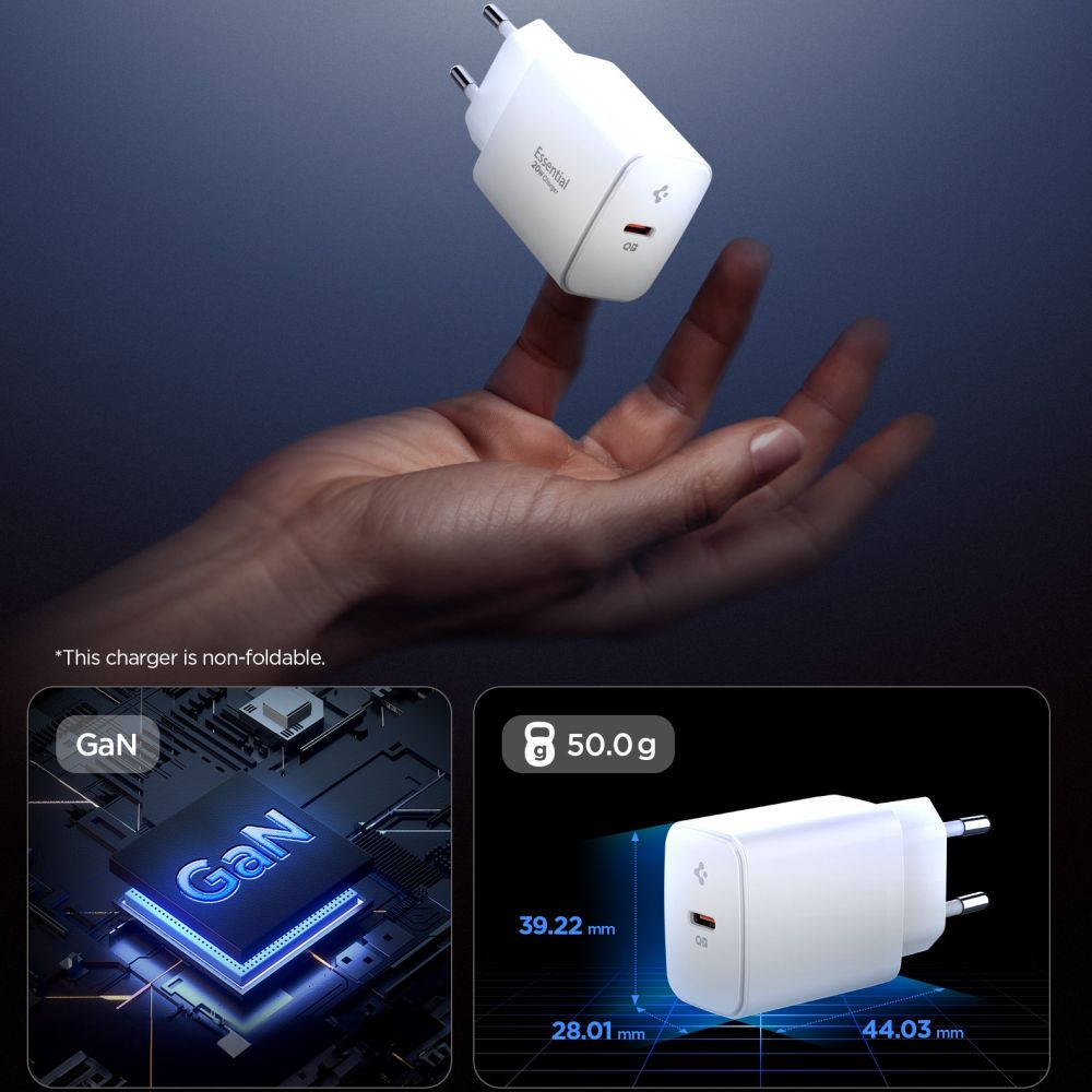Incarcator Retea Spigen Essential, 20W, 3A, 1 x USB-C, Alb ACH08701