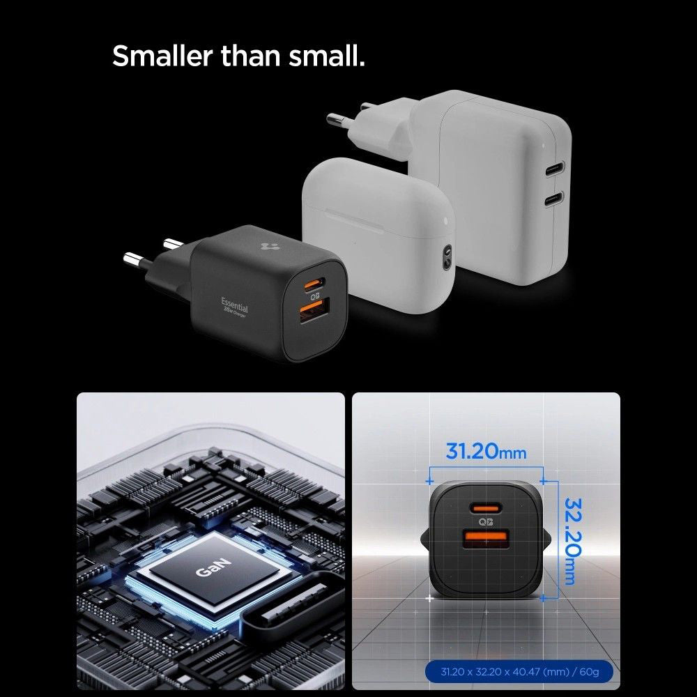 Incarcator Retea Spigen Essential, 35W, 3A, 1 x USB-A - 1 x USB-C, Alb