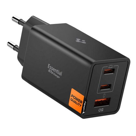 Incarcator Retea Spigen Essential, 67W, 3.25A, 1 x USB-A - 2 x USB-C, Negru