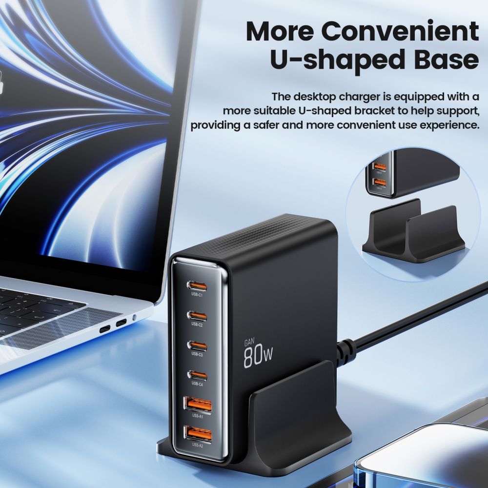 Incarcator Retea Tech-Protect DC80W, 80W, 3A, 2 x USB-A - 4 x USB-C, Negru