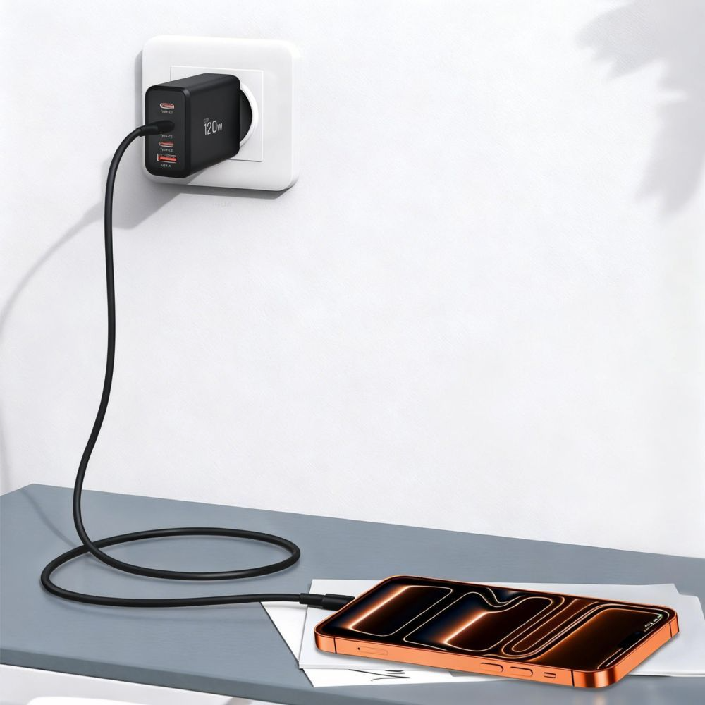 Incarcator Retea Tech-Protect NC120W-GAN, 120W, 5A, 1 x USB-A - 3 x USB-C, Negru