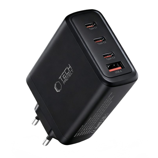 Incarcator Retea Tech-Protect NC140W-GAN, 140W, 5A, 1 x USB-A - 3 x USB-C, Negru