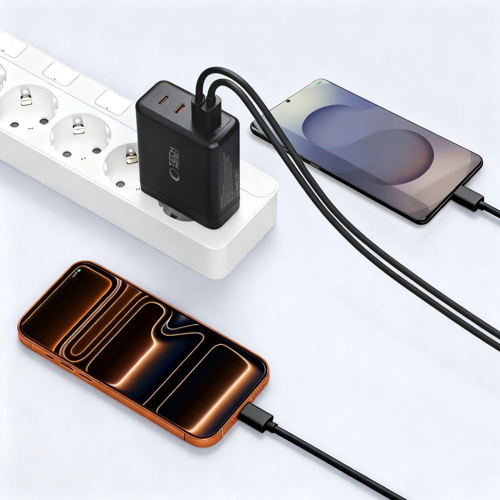 Incarcator Retea Tech-Protect NC140W-GAN, 140W, 5A, 1 x USB-A - 3 x USB-C, Negru
