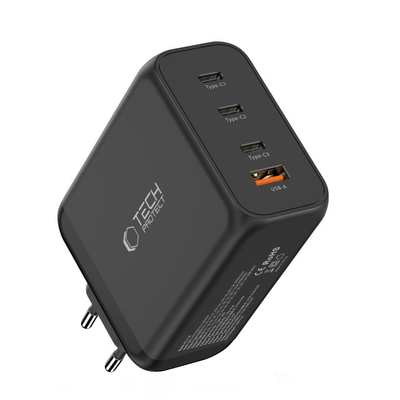 Incarcator Retea Tech-Protect NC200W-GAN, 200W, 5A, 1 x USB-A - 3 x USB-C, Negru