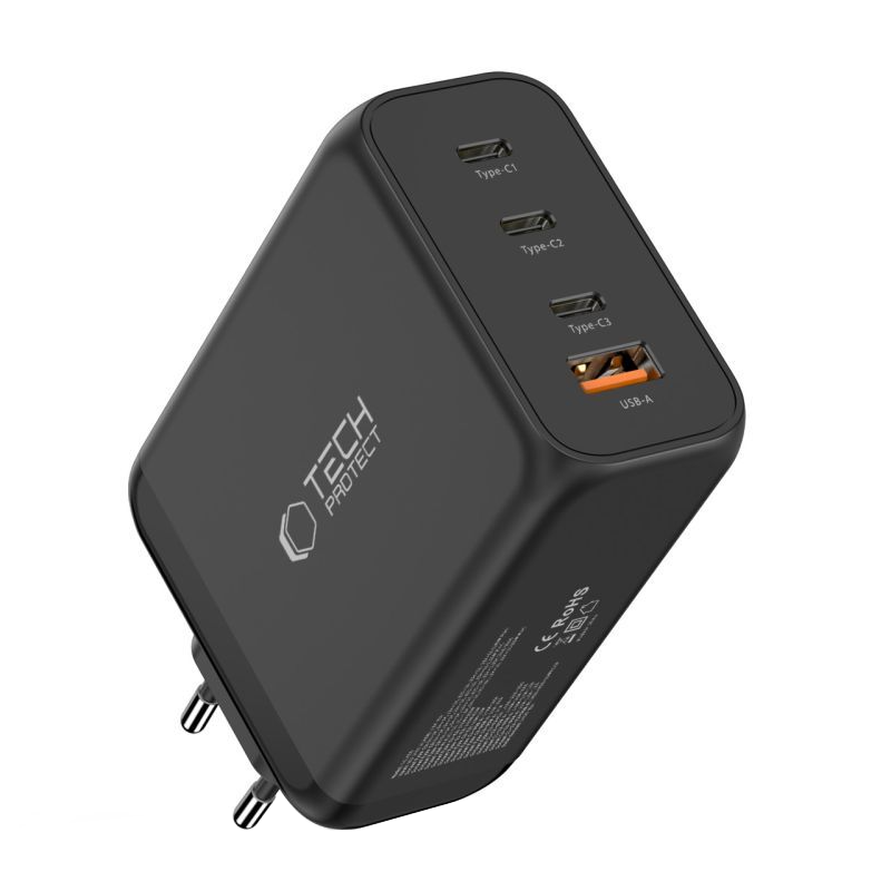 Incarcator Retea Tech-Protect NC240W-GAN, 240W, 5A, 1 x USB-A - 3 x USB-C, Negru