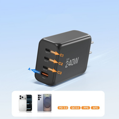 Incarcator Retea Tech-Protect NC240W-GAN, 240W, 5A, 1 x USB-A - 3 x USB-C, Negru