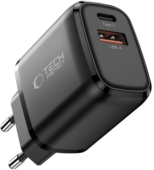 Incarcator Retea Tech-Protect NCA45W, 45W, 3A, 1 x USB-A - 1 x USB-C, Negru