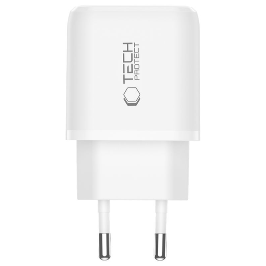 Incarcator Retea Tech-Protect NCA45W, 45W, 3A, 1 x USB-A - 1 x USB-C, Alb