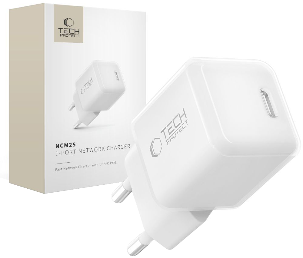 Incarcator Retea Tech-Protect NCM25, 25W, 3A, 1 x USB-C, Alb