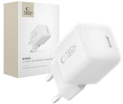 Incarcator Retea Tech-Protect NCM25, 25W, 3A, 1 x USB-C, Alb