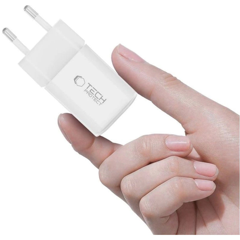 Incarcator Retea Tech-Protect NCM33W, 33W, 3A, 1 x USB-A - 1 x USB-C, Alb