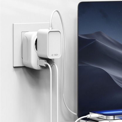 Incarcator Retea Tech-Protect TA100 Travel US, 20W, 3A, 1 x Schuko - 1 x USB-A - 1 x USB-C, Alb
