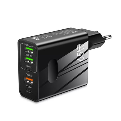 Incarcator Retea Techsuit CHC1 PentaXPower, 25W, 3A, 3 x USB-A - 2 x USB-C, Negru