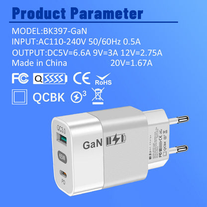 Incarcator Retea Techsuit CHPD131, 65W, 3.25A, 1 x USB-A - 1 x USB-C, Alb