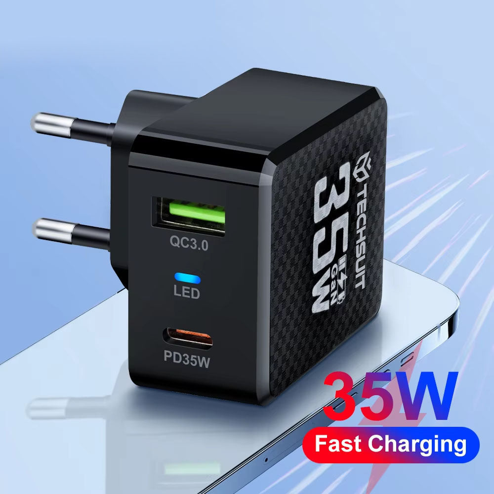 Incarcator Retea Techsuit CHPD173 Tiny, 35W, 3A, 1 x USB-A - 1 x USB-C, Alb