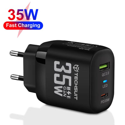 Incarcator Retea Techsuit CHPD174, 35W, 3A, 1 x USB-A - 1 x USB-C, Negru