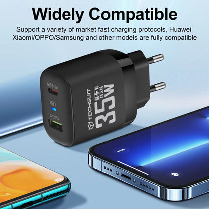 Incarcator Retea Techsuit CHPD174, 35W, 3A, 1 x USB-A - 1 x USB-C, Negru