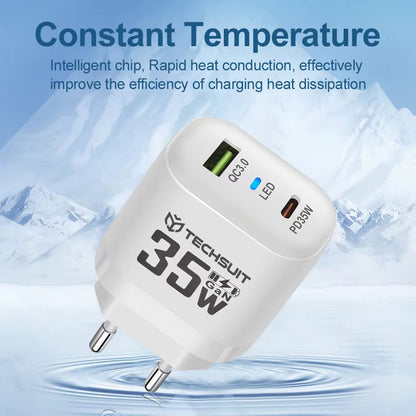 Incarcator Retea Techsuit CHPD174, 35W, 3A, 1 x USB-A - 1 x USB-C, Negru