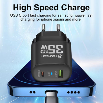 Incarcator Retea Techsuit CHPD174, 35W, 3A, 1 x USB-A - 1 x USB-C, Negru