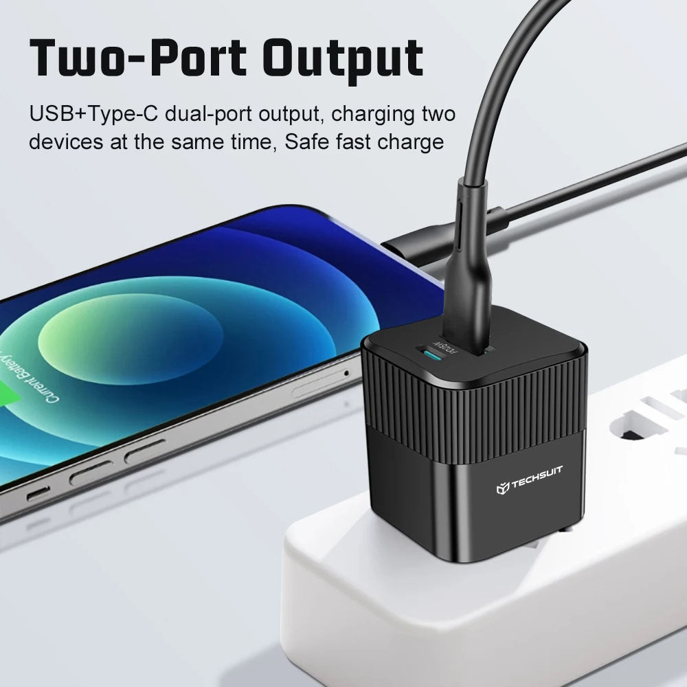 Incarcator Retea Techsuit CHPD216 Tiny, 25W, 3A, 1 x USB-A - 1 x USB-C, Alb