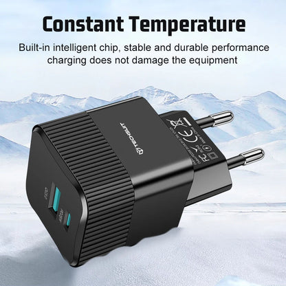 Incarcator Retea Techsuit CHPD216 Tiny, 25W, 3A, 1 x USB-A - 1 x USB-C, Alb