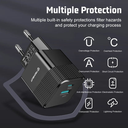 Incarcator Retea Techsuit CHPD216 Tiny, 25W, 3A, 1 x USB-A - 1 x USB-C, Alb