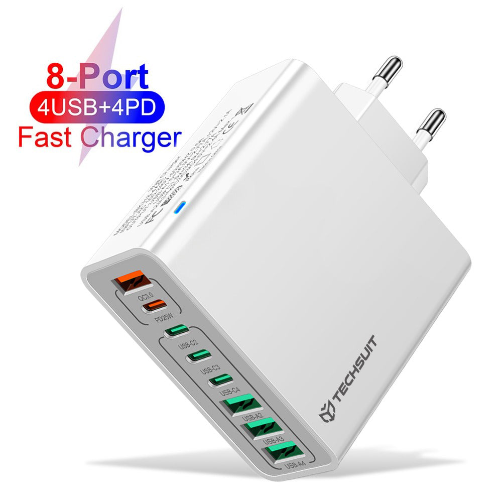 Incarcator Retea Techsuit CHPD224, 65W, 3.25A, 4 x USB-A - 4 x USB-C, Alb