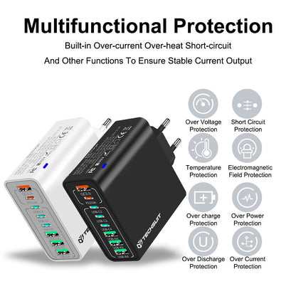 Incarcator Retea Techsuit CHPD224, 65W, 3.25A, 4 x USB-A - 4 x USB-C, Alb