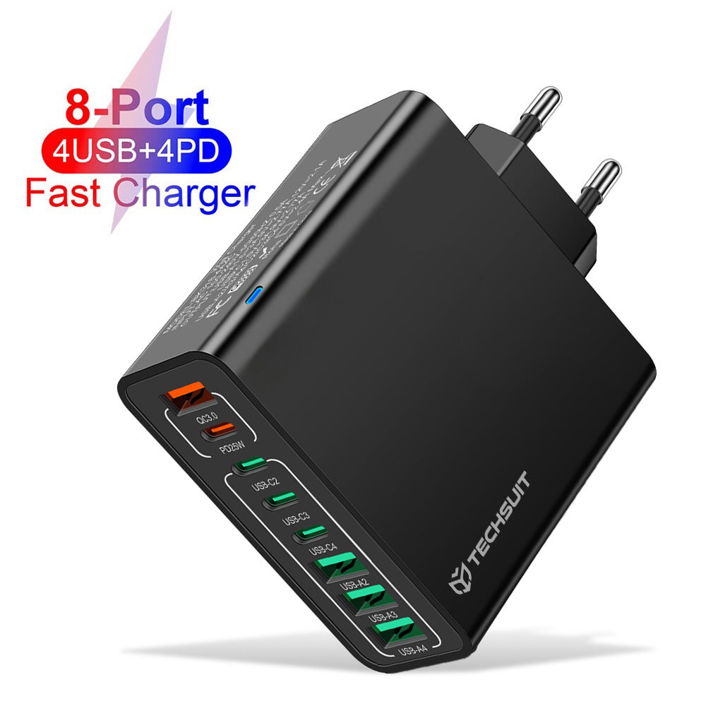 Incarcator Retea Techsuit CHPD224, 65W, 3.25A, 4 x USB-A - 4 x USB-C, Negru