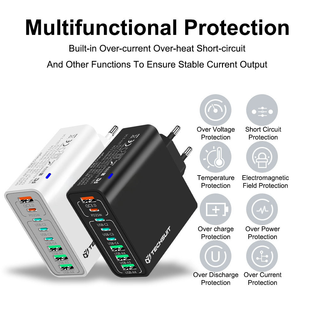 Incarcator Retea Techsuit CHPD224, 65W, 3.25A, 4 x USB-A - 4 x USB-C, Negru