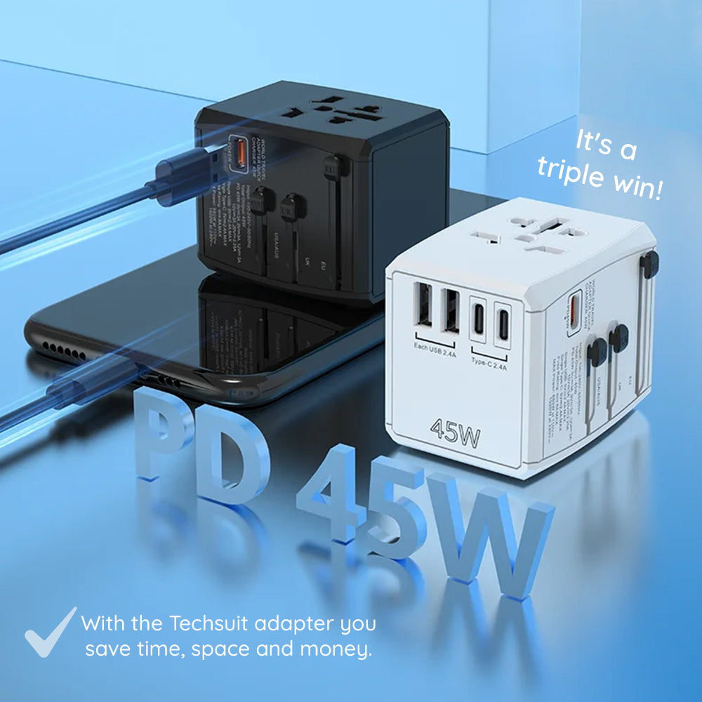 Incarcator Retea Techsuit HHT905 Travel, 45W, 3A, 2 x USB-A - 2 x USB-C, Negru
