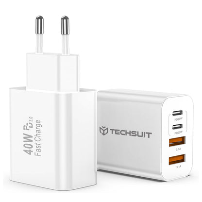 Incarcator Retea Techsuit PowerXQuad CH4, 40W, 3A, 2 x USB-A - 2 x USB-C, Alb