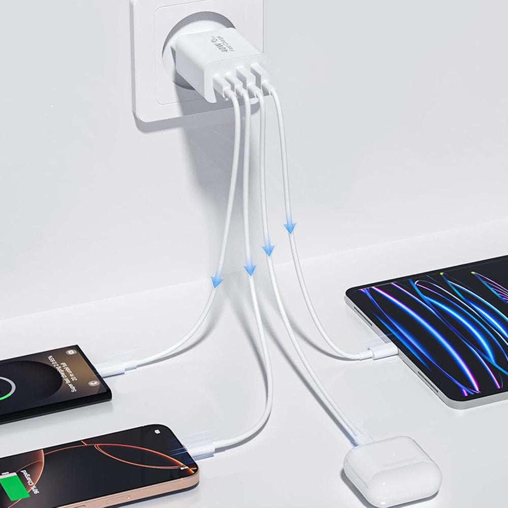 Incarcator Retea Techsuit PowerXQuad CH4, 40W, 3A, 2 x USB-A - 2 x USB-C, Alb