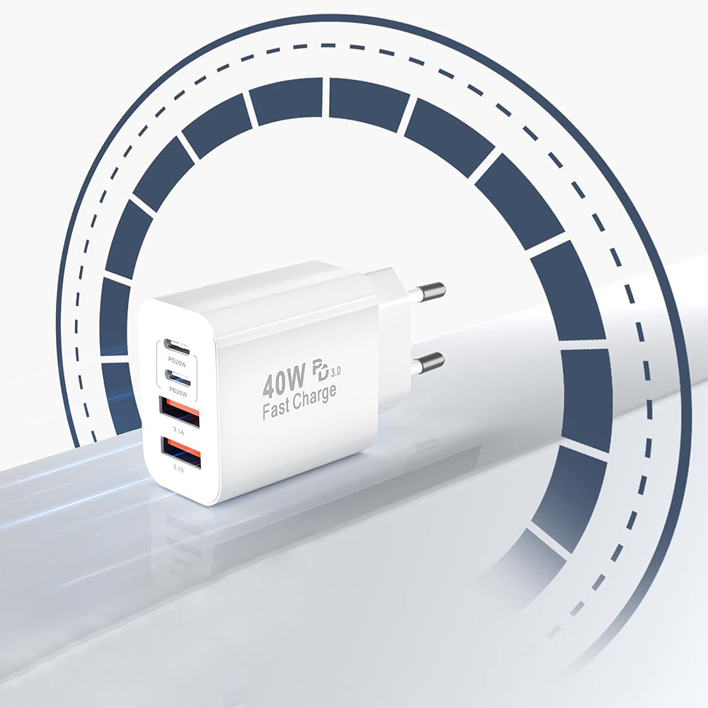 Incarcator Retea Techsuit PowerXQuad CH4, 40W, 3A, 2 x USB-A - 2 x USB-C, Alb