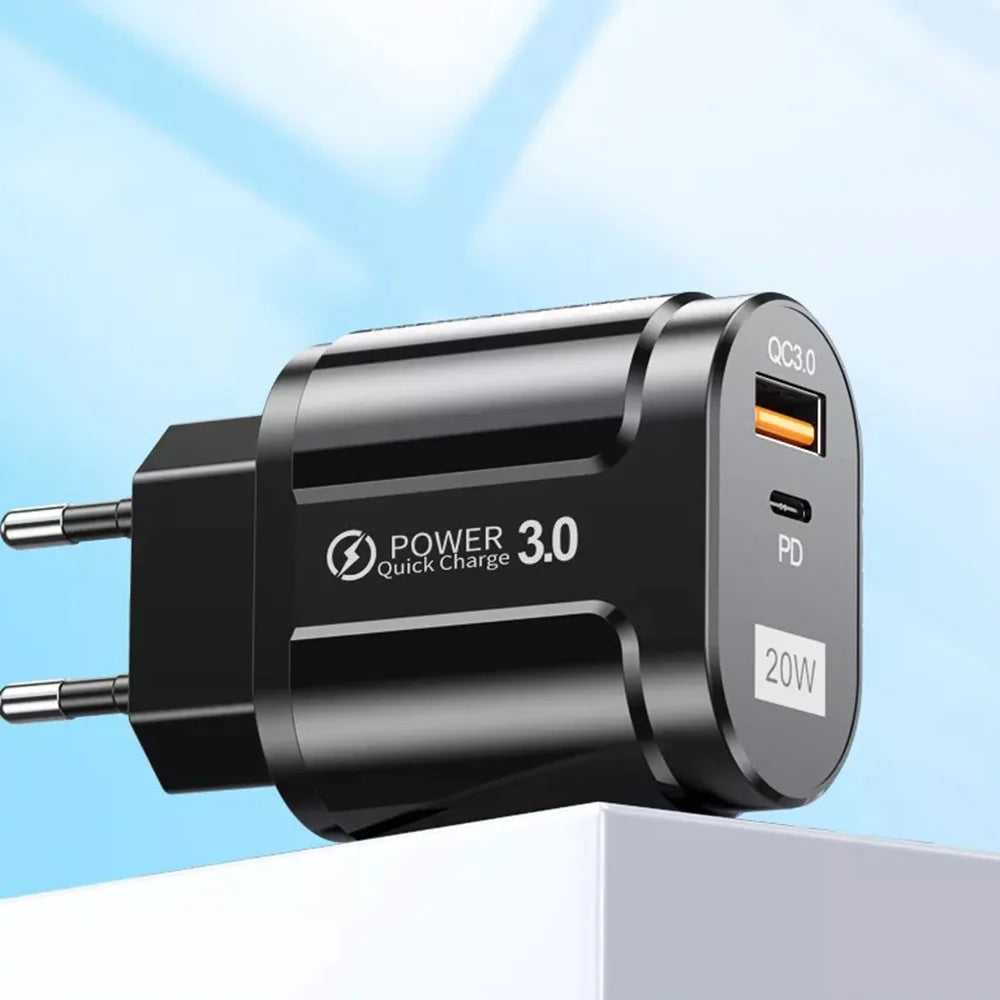 Incarcator Retea Techsuit Premium, 20W, 3A, 1 x USB-A - 1 x USB-C, Alb