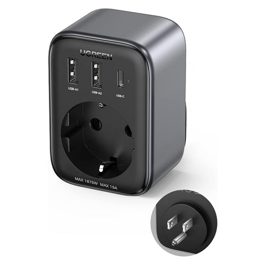 Incarcator Retea UGREEN 15289 US, 30W, 3A, 2 x USB-A - 1 x USB-C - 1 x Schuko, Negru