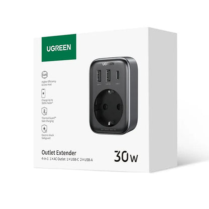 Incarcator Retea UGREEN 15289 US, 30W, 3A, 2 x USB-A - 1 x USB-C - 1 x Schuko, Negru