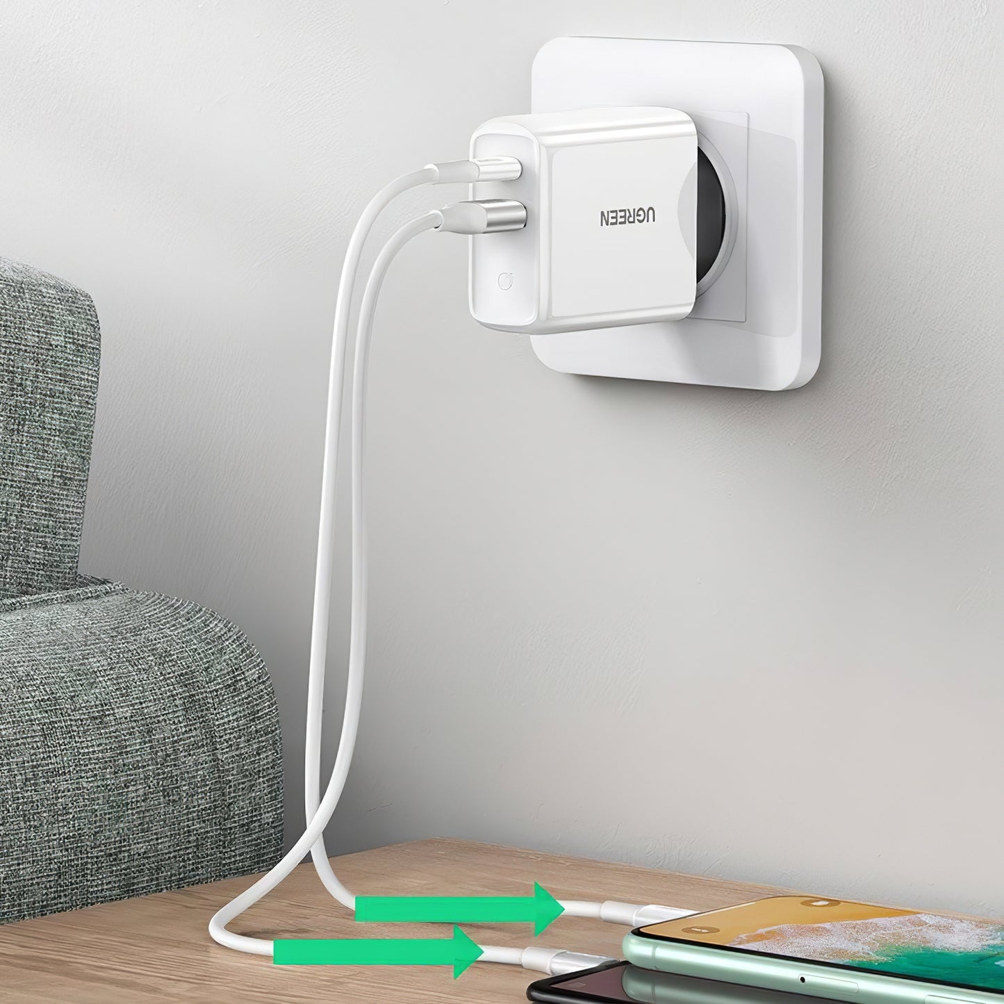 Incarcator Retea UGREEN CD170, 36W, 3A, 1 x USB-A - 1 x USB-C, Alb