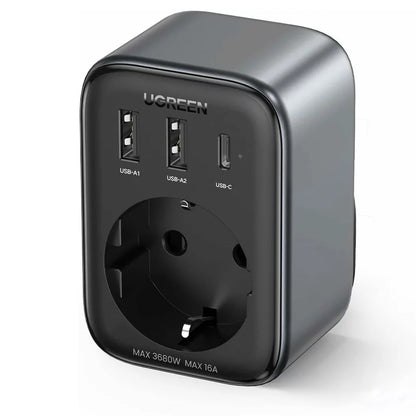 Incarcator Retea UGREEN CD314, 30W, 3A, 2 x USB-A - 1 x USB-C - 1 x Schuko, Negru